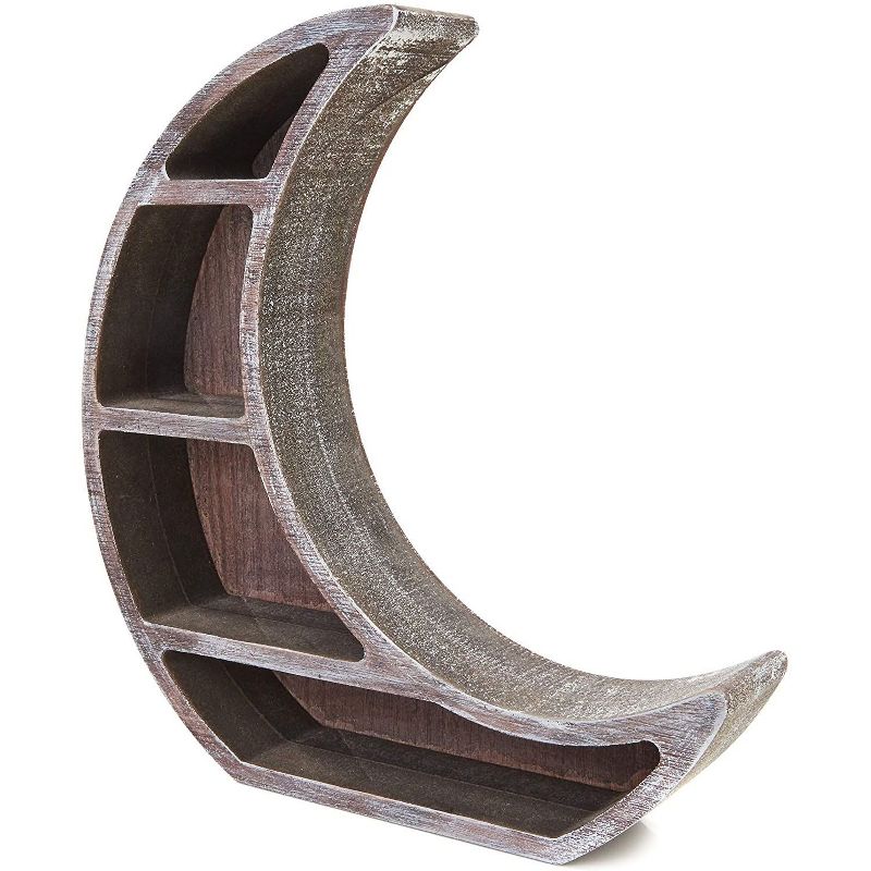 Wall Mounted Crescent Moon Shelf, Wooden Floating Storage Display Shelves Home Wall Room Decor, Brown 10"x"10.2"x2"