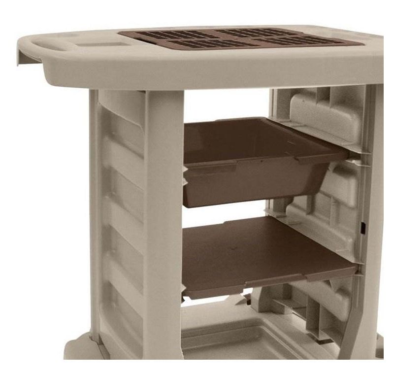 Suncast GC1500BT Portable Outdoor Resin Garden Center Station Utility Tool Cart on Wheels for Gardening Accessories and Equipment, Taupe