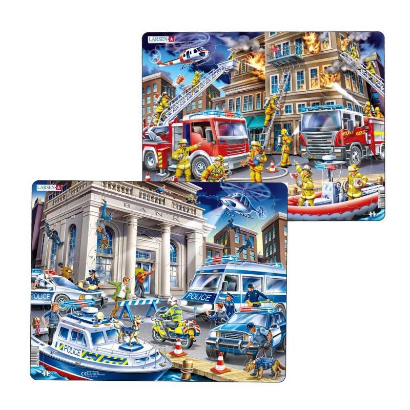 Larsen Puzzles Firefighters & Police Kids Puzzle Set - 2pk