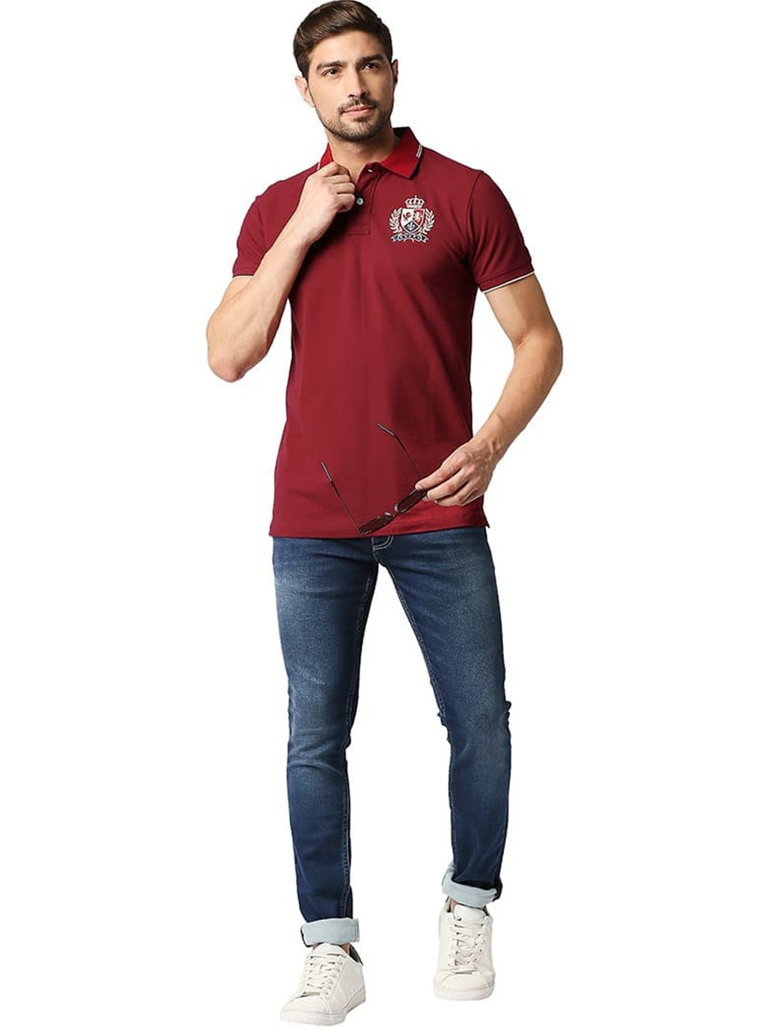 Basics Rhubarb Cotton Muscle Fit Polo T-Shirt