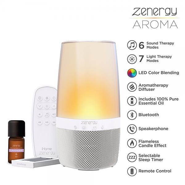 iHome Zenergy Aromatherapy Bluetooth Speaker Sound Machine Open Your Senses, Light Therapy, Sound Therapy, Color Changing, Relax to Zen Therapy Soothing Sounds & Aromatherapy Oils Sleep Easy!
