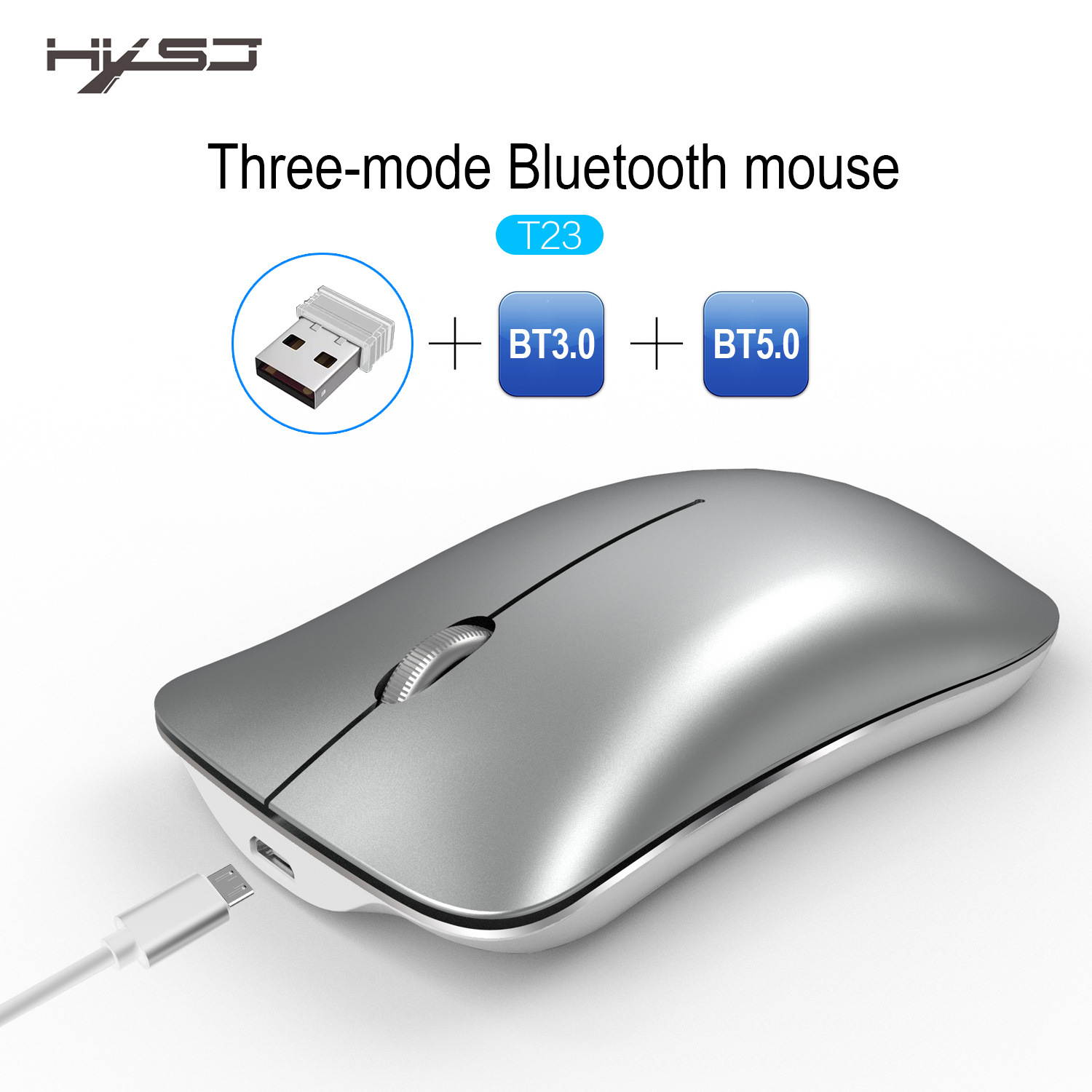 HXSJ T23 Wireless Mouse Ergonomic Rechargeable Bluetooth Mouse Magic Mute Ultra Slim USB 2.4G Optical Silent Mause for PC Xiaomi Macbook (Pink)