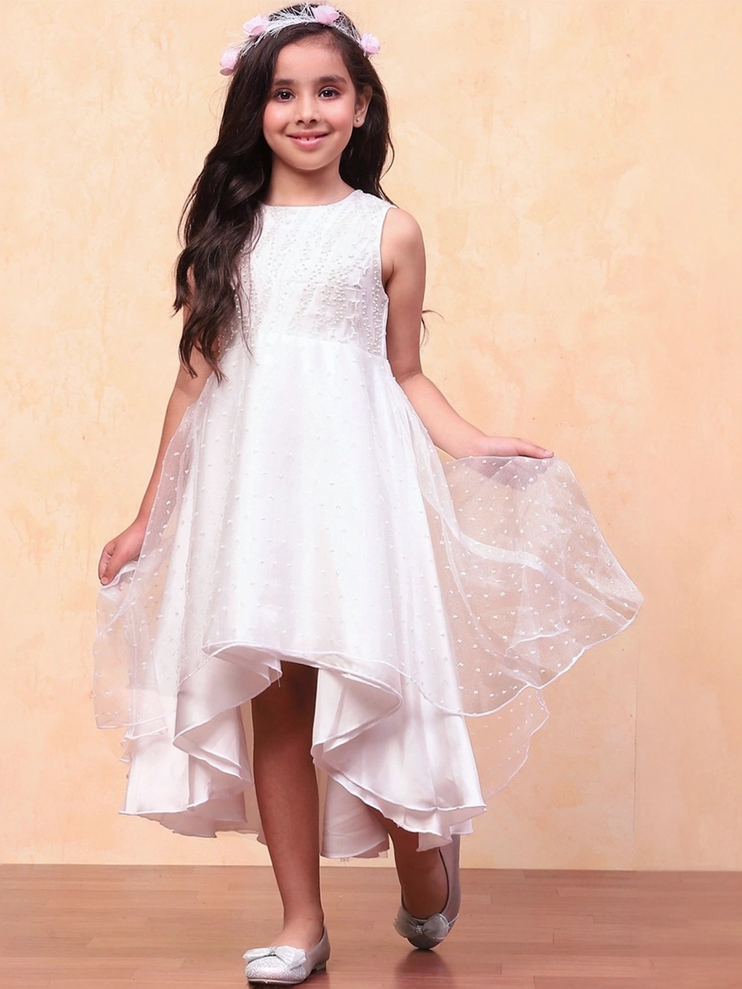 Biba Girls White Embellished Dresses