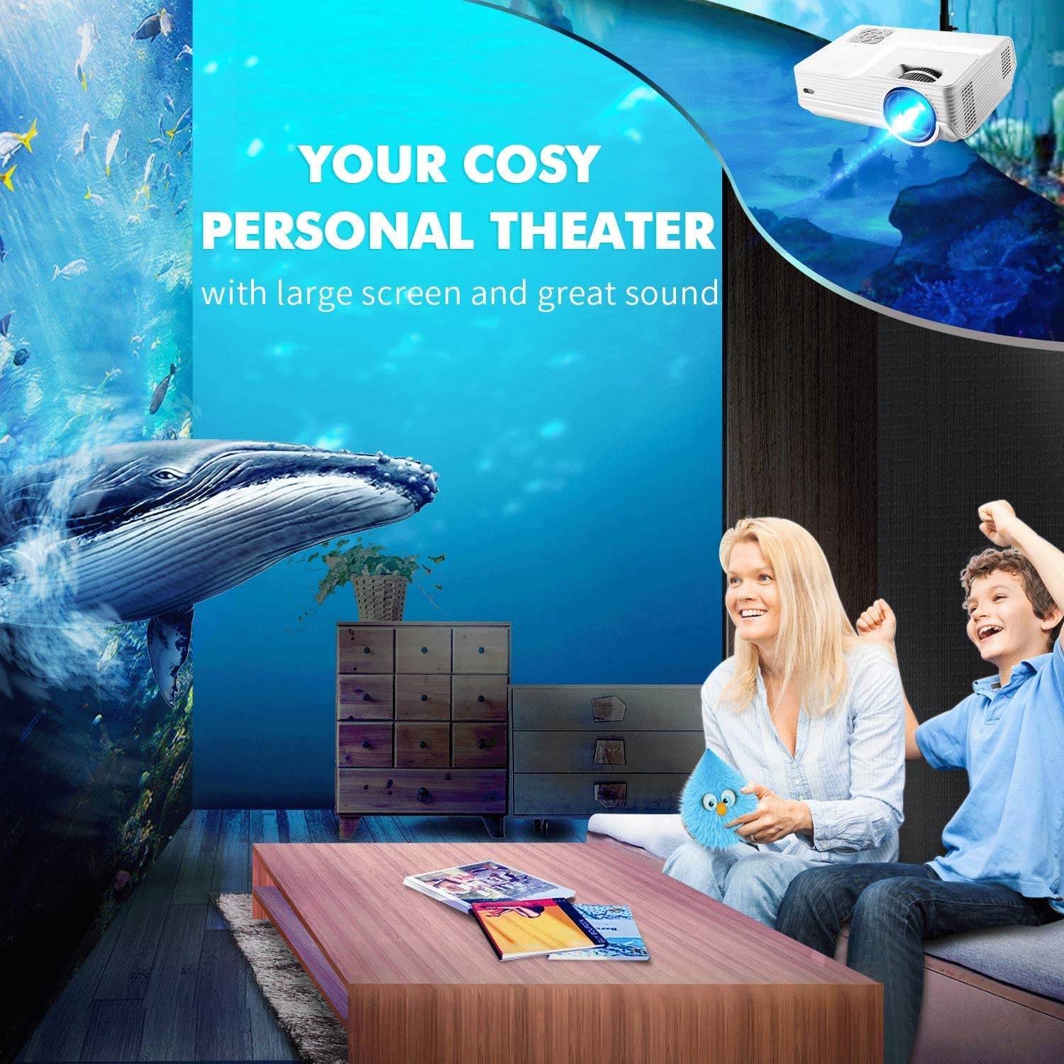 Iolieo Mini Projector, 2021 Upgraded Portable Video-Projector,Full HD 1080P and 200'' Supported,55000 Hours Multimedia Home Theater Movie Projector,Compatible with HDMI,USB,VGA,AV,Laptop,Smartphone