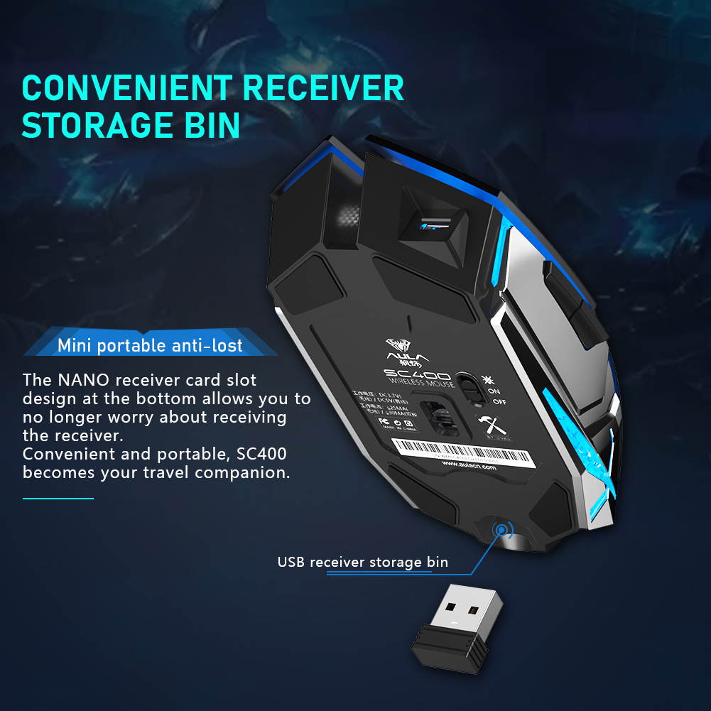 AULA SC400 Rechargeable 2.4G Wireless Gaming Mouse Cool Backlight and Greener charging design for laptop computer