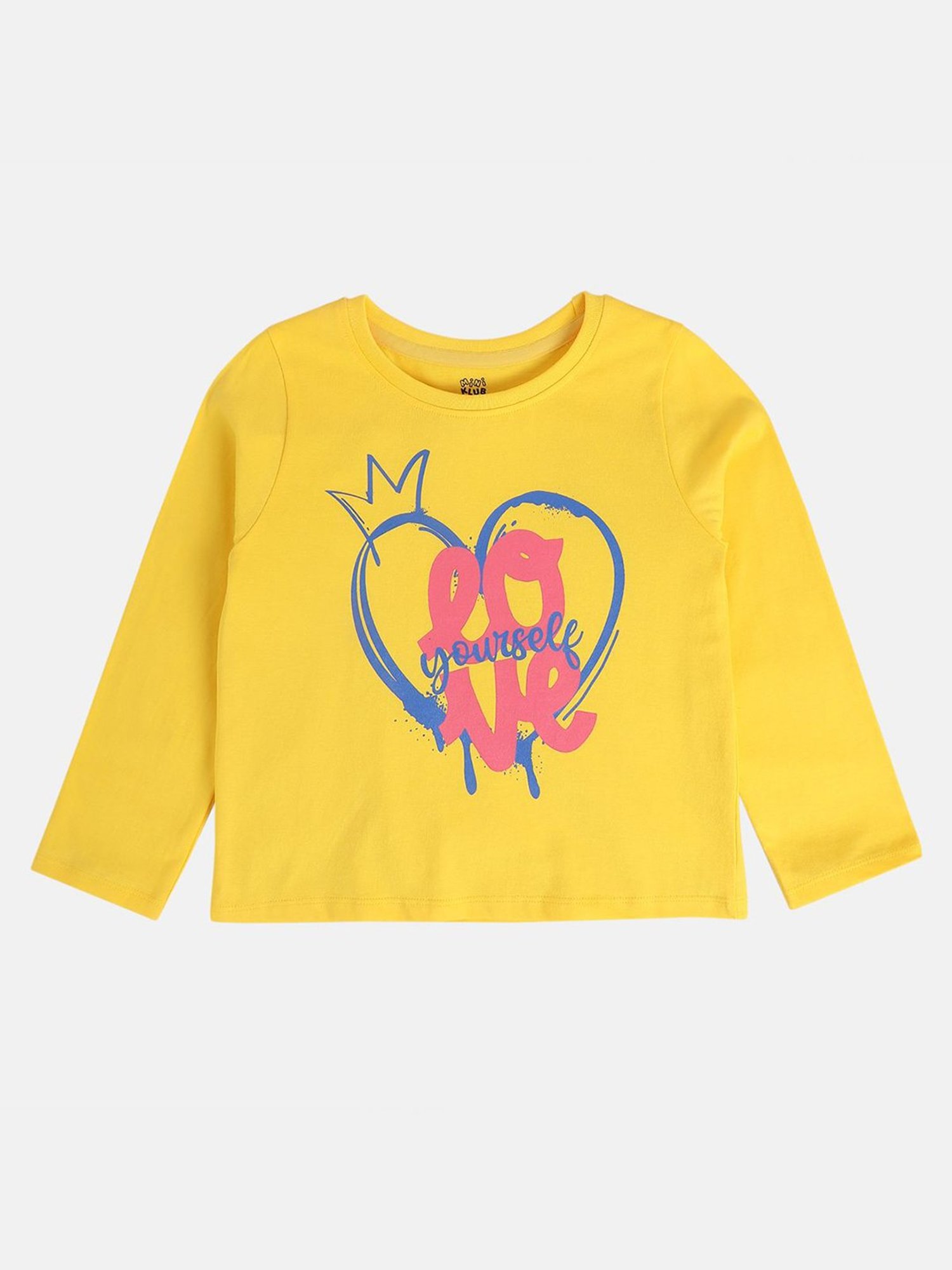 MINIKLUB Girls Yellow Printed Full Sleeves T-Shirt