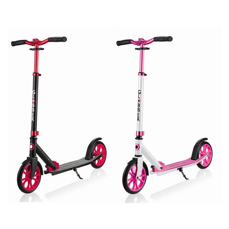 Globber Lightweight Adjustable Foldable 2-Wheel Kick Scooter for Kids, Teens, and Adults, 220 Pound Capacity, Red and Pink (2 Pack)