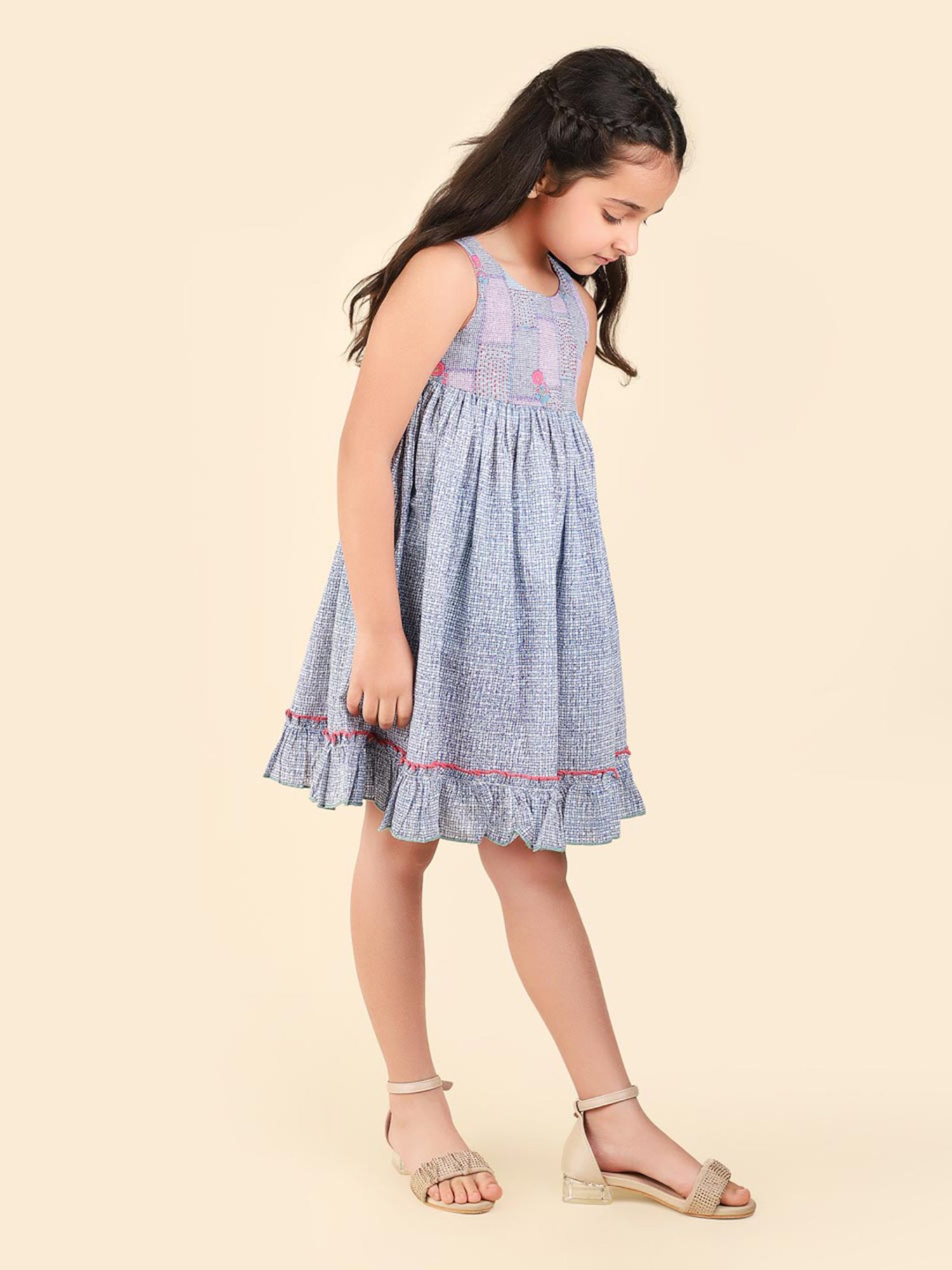 Fabindia Kids Blue Printed Dress