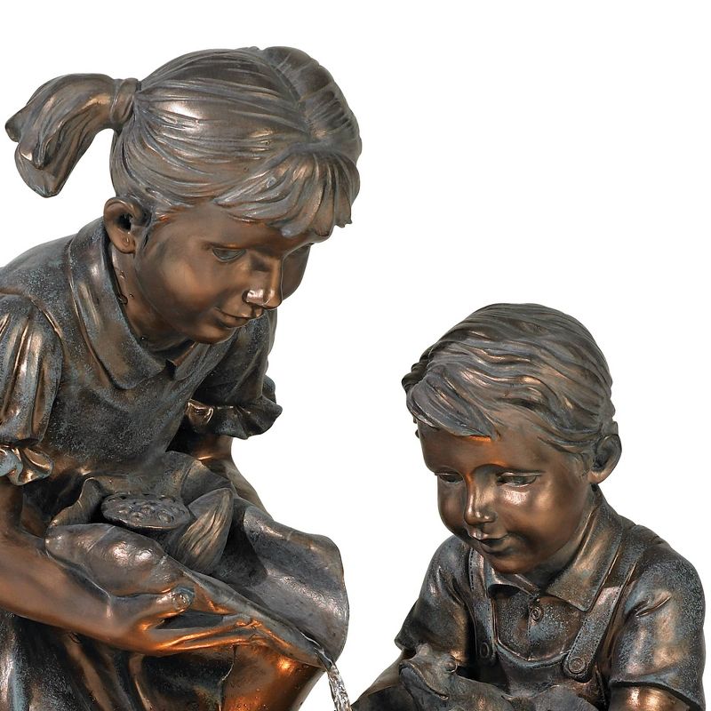 John Timberland Outdoor Floor Water Fountain with Light 23 1/2" High Cascading Girl and Boy with Lily Pad Yard Garden Patio Deck