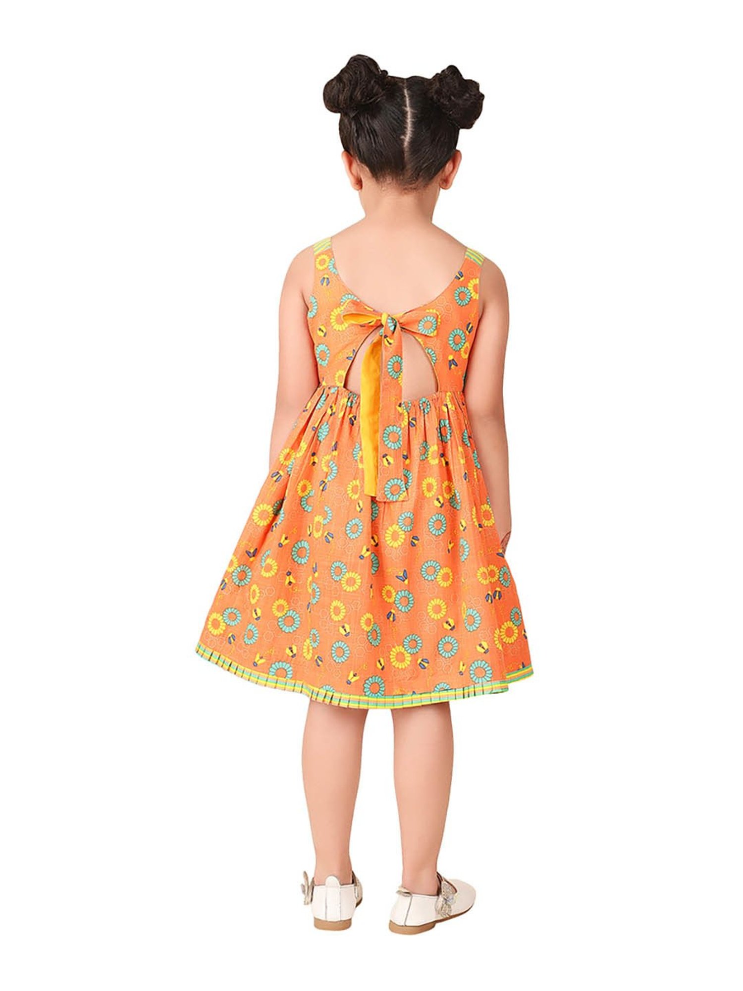 Fabindia Kids Orange Floral Print Dress
