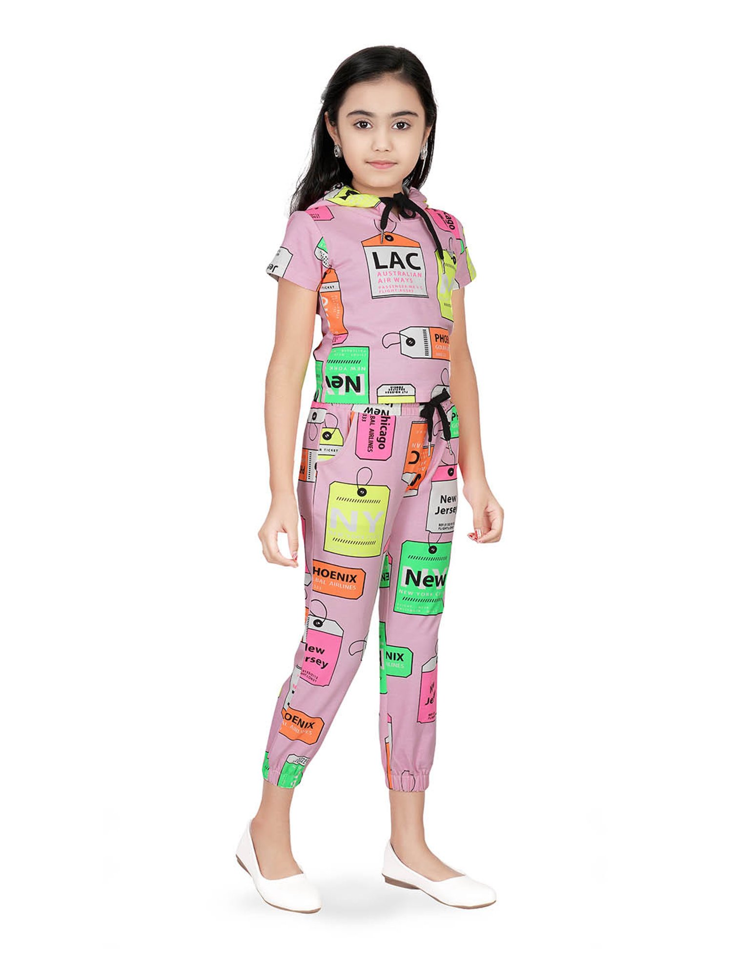 Tiny Girl Pink Printed Hoodie with Joggers