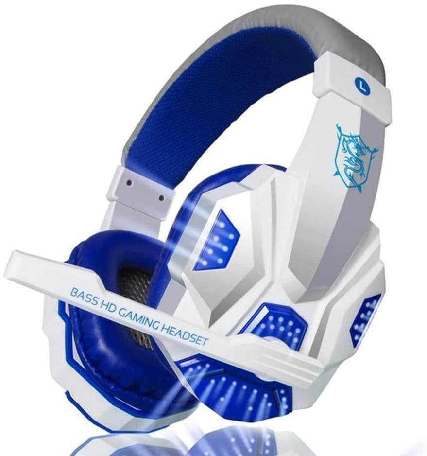 Computer Headsets Superior Performance PC780 Over-Ear Gaming Earphone Subwoofer Stereo Bass Headband Headset with Microphone & USB LED Light(Black Blue) (Color : White Blue)