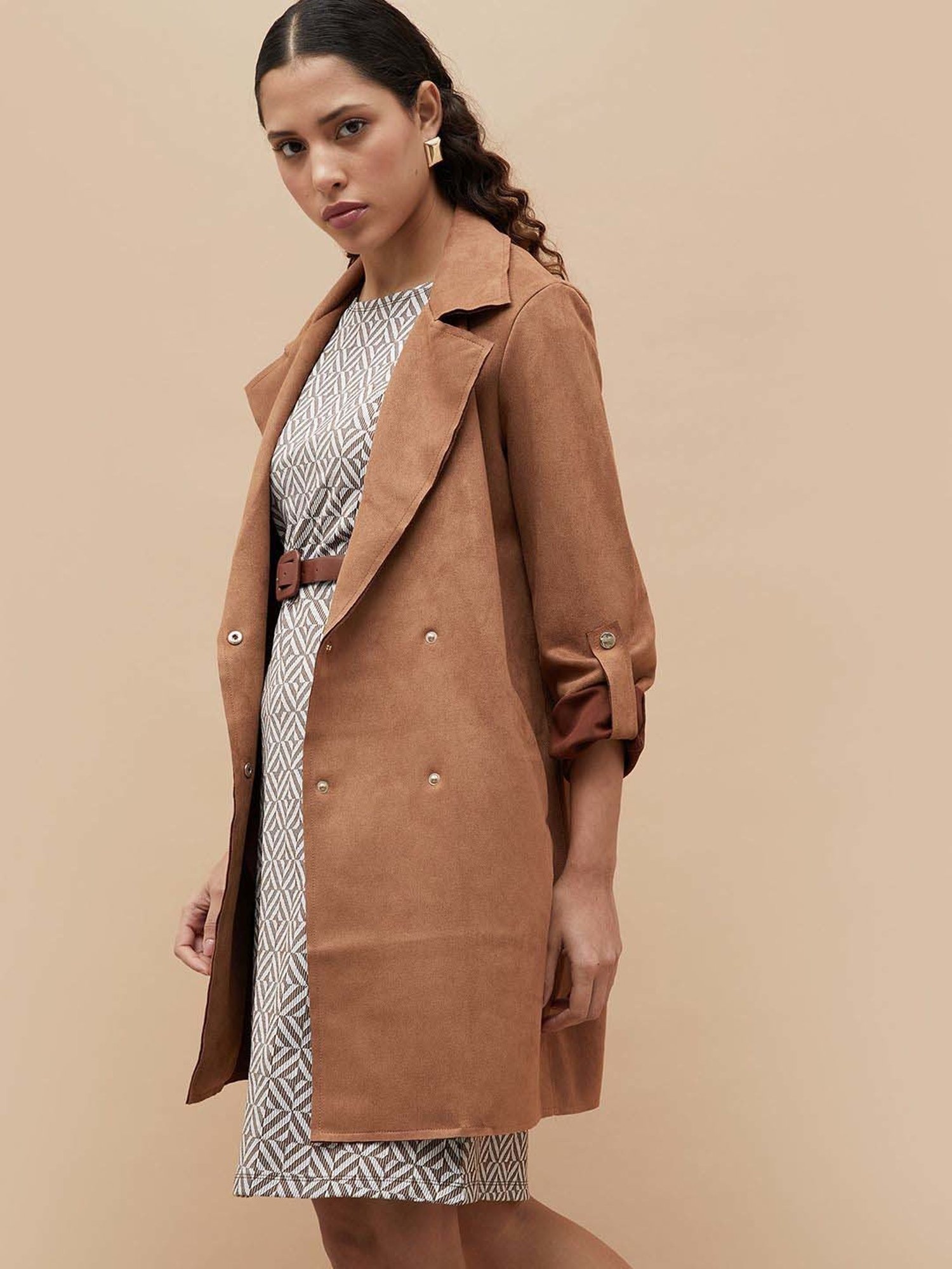 Code by Lifestyle Tan Regular Fit Long Jacket