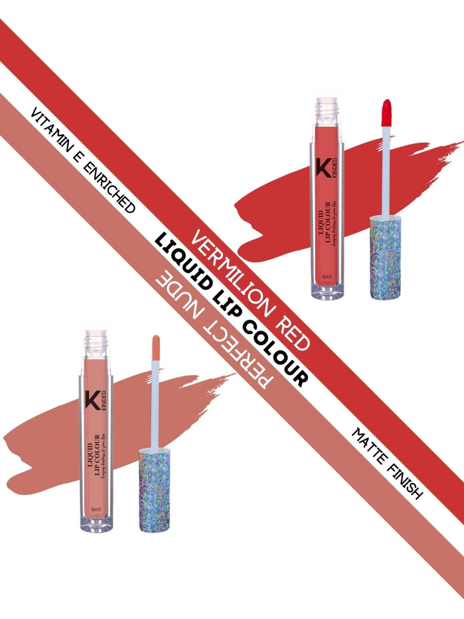 KINDED Liquid Lip Colour 03 Vermilion Red & 10 Perfect Nude Combo