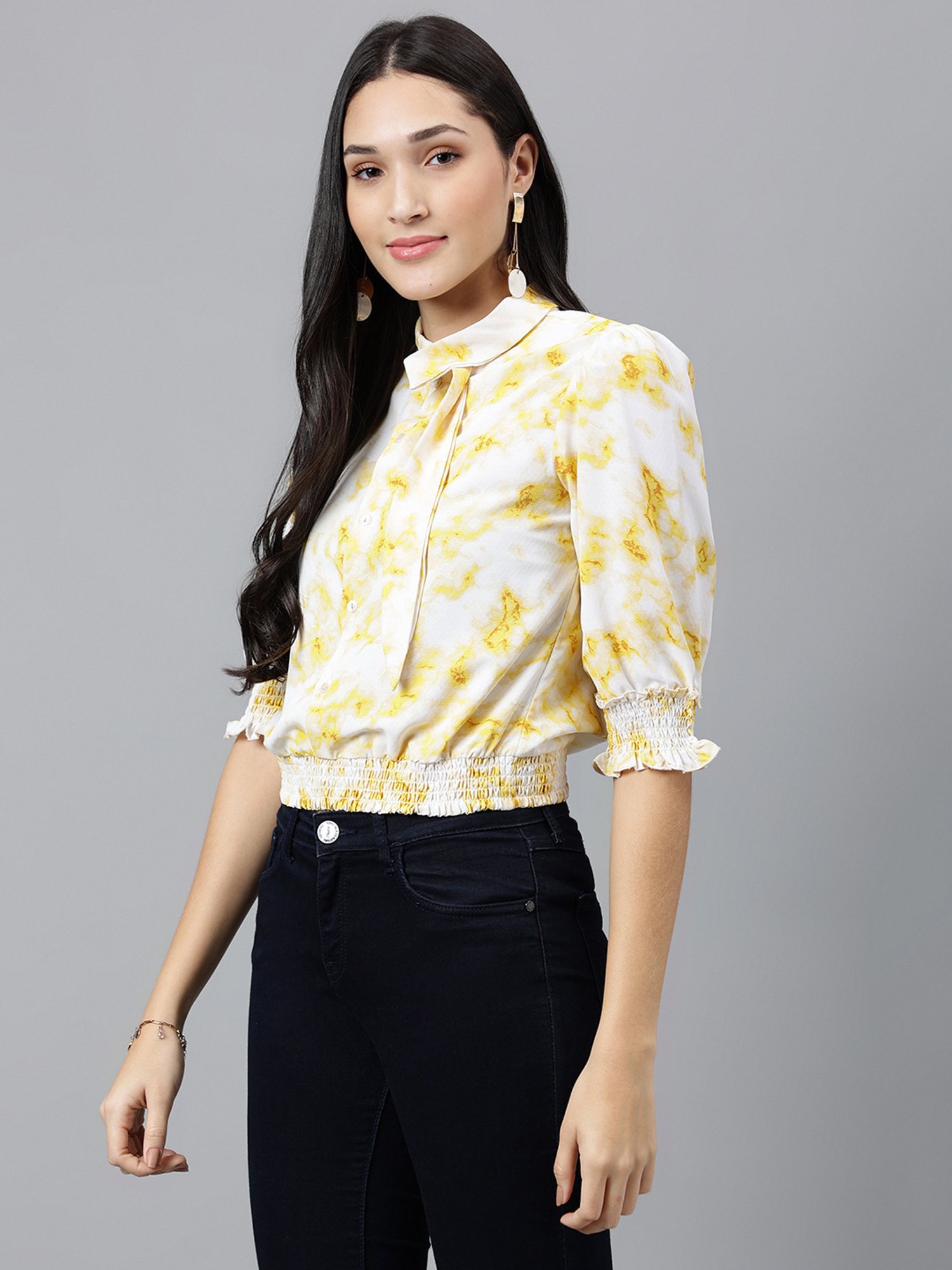 Latin Quarters Yellow Printed Top