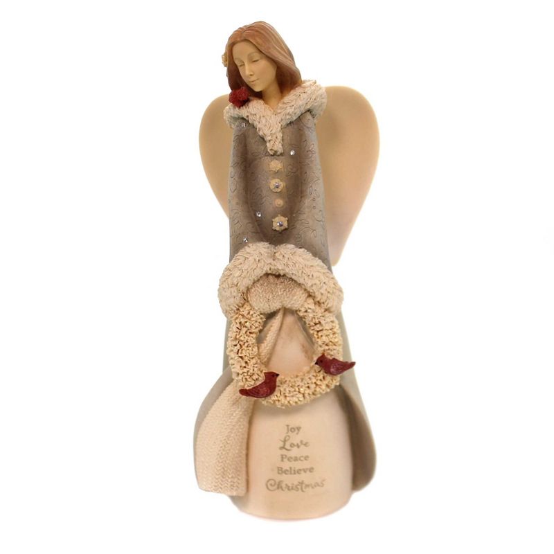 Foundations 9.25" Angel With Wreath Cardinal Christmas  -  Decorative Figurines