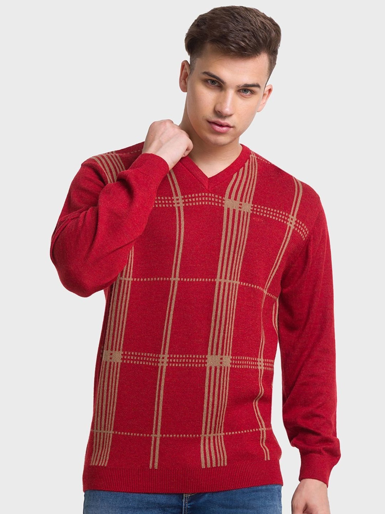 ColorPlus Orange Tailored Fit Checks Sweaters