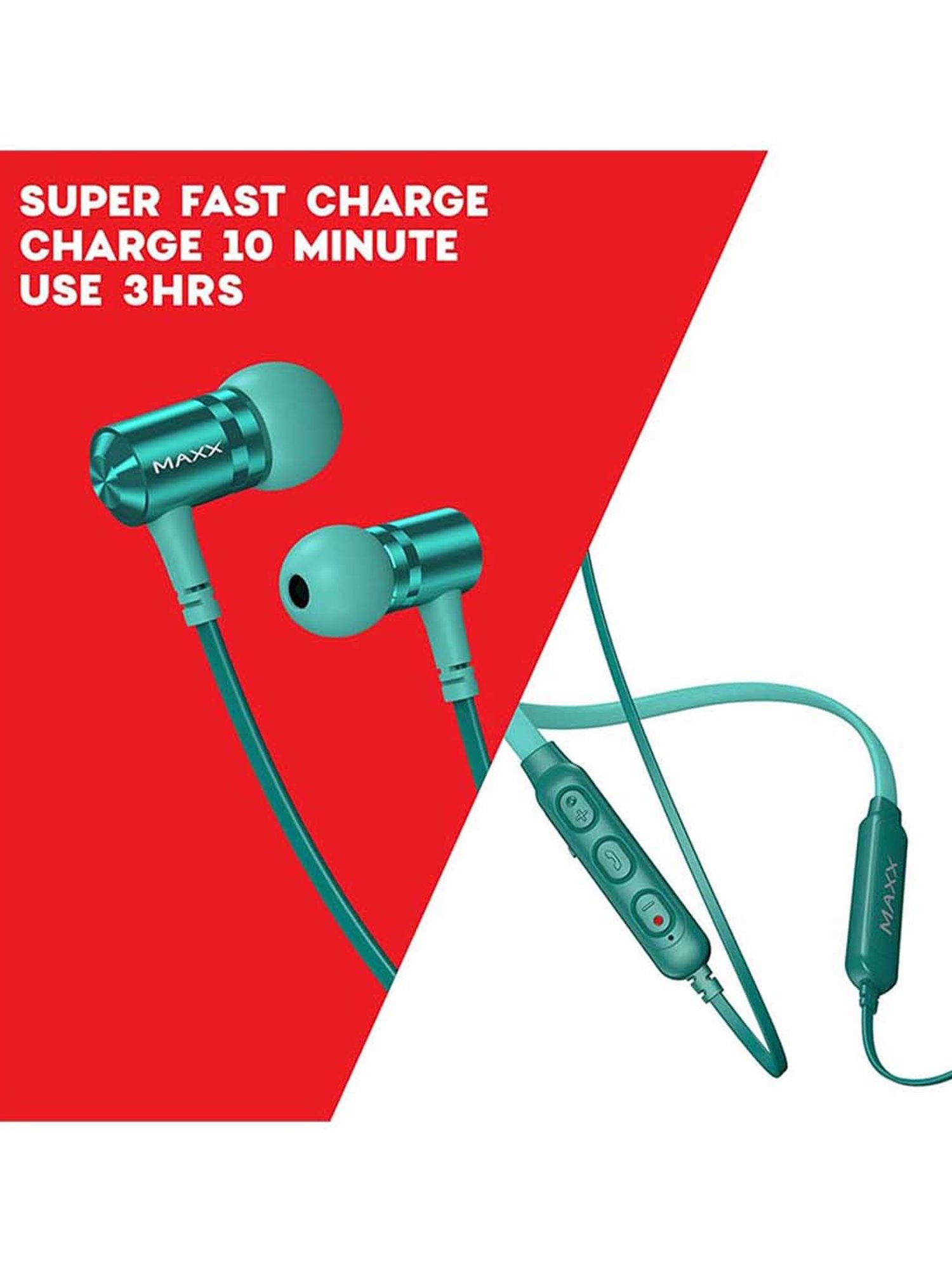 Maxx NX3 Wireless Neckband with Rapid Charge (Cyan Blue)