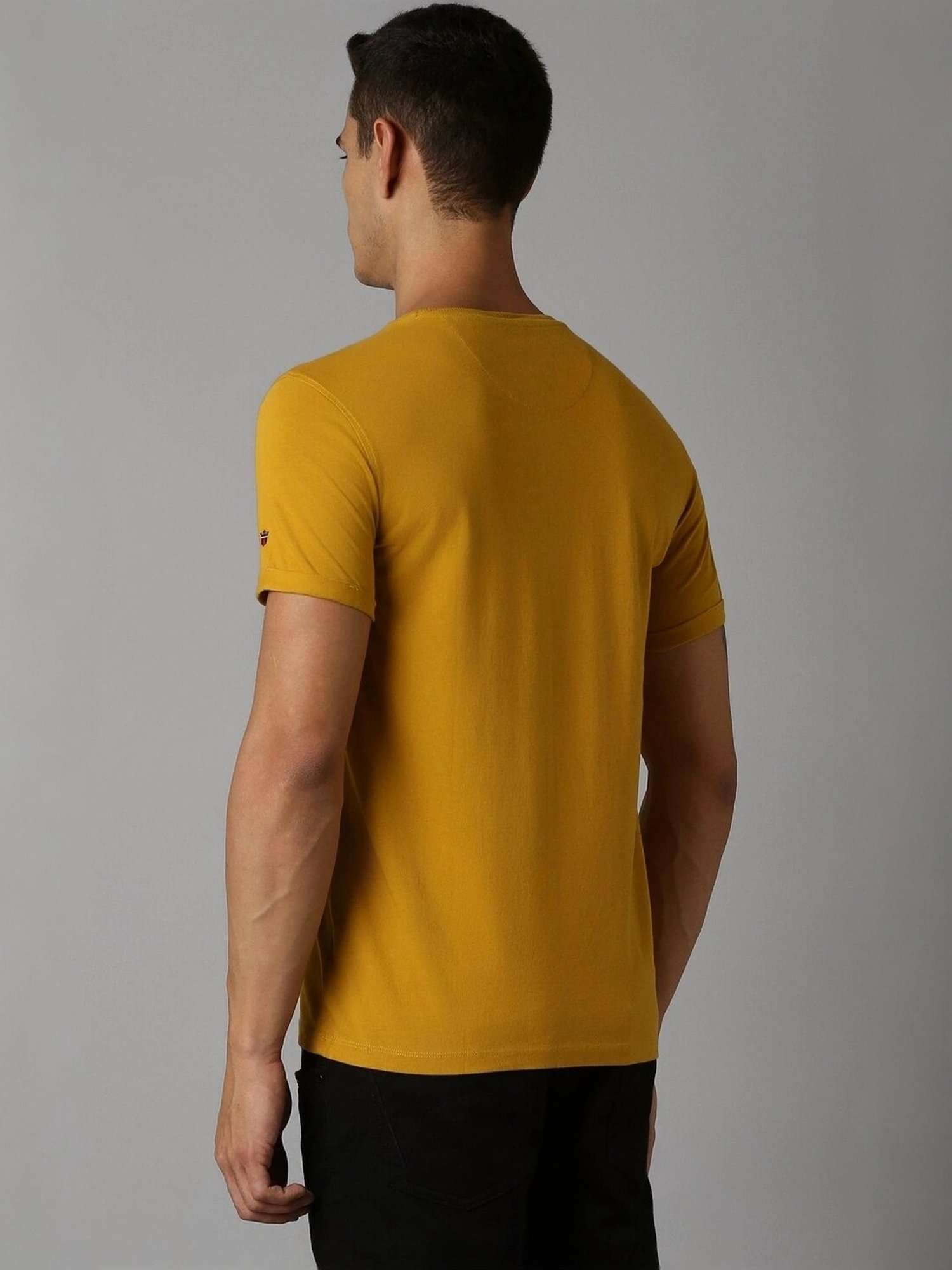 Louis Philippe Yellow Cotton Slim Fit Printed T-Shirt