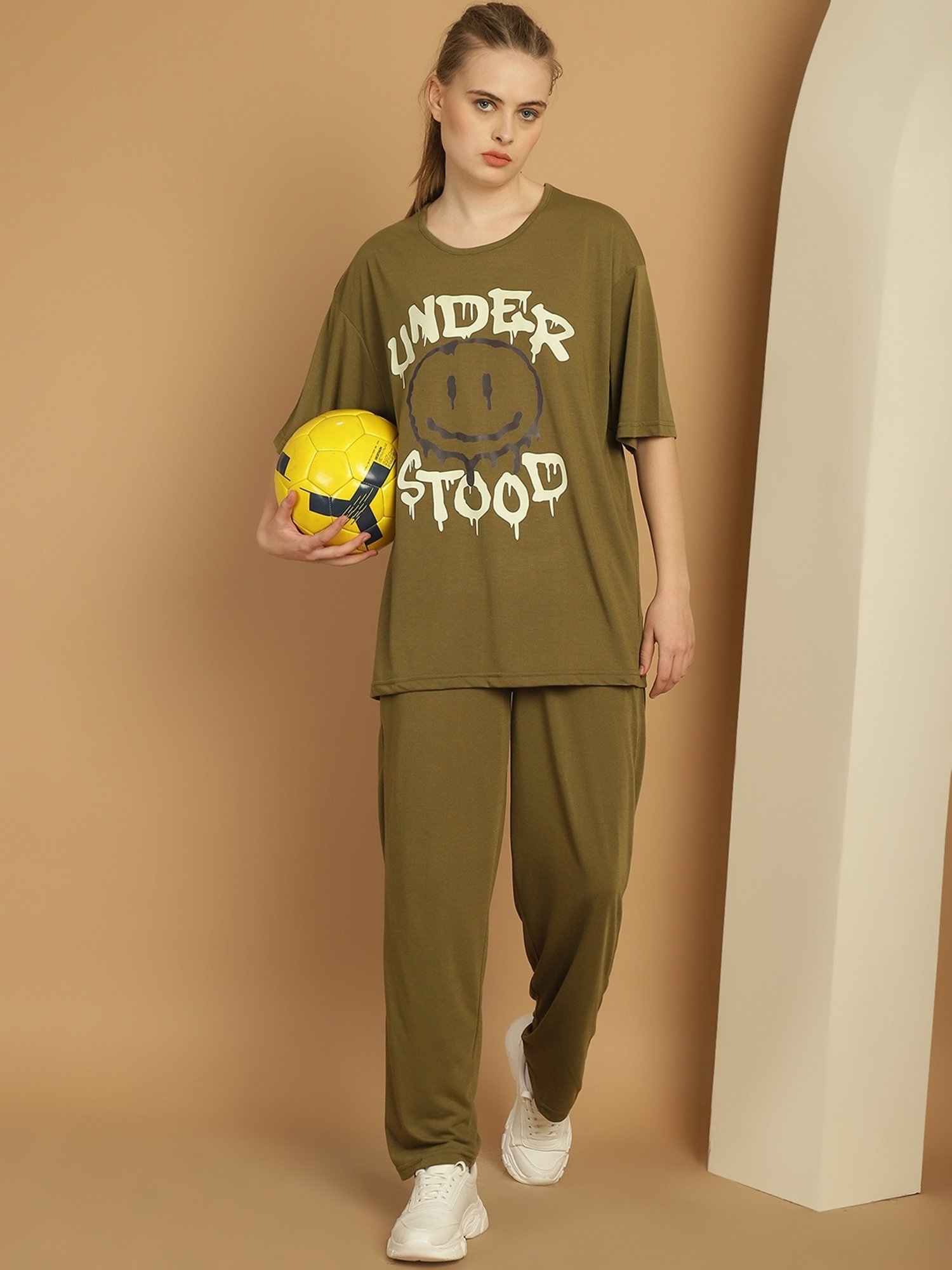 Vimal Jonney Olive Green Cotton Printed T-Shirt & Track Pants Set