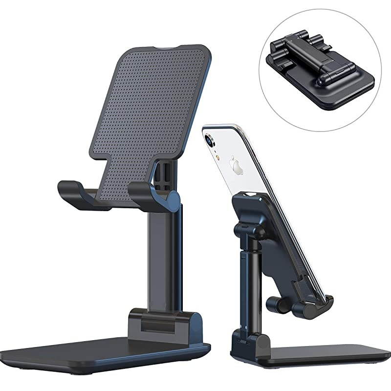 Cell Phone Stand Fully Foldable Desktop Phone Holder Cradle Dock HolderTablet Stand for iPhone X Xr Xs max All Smart Phones and TabletsIpadBlack