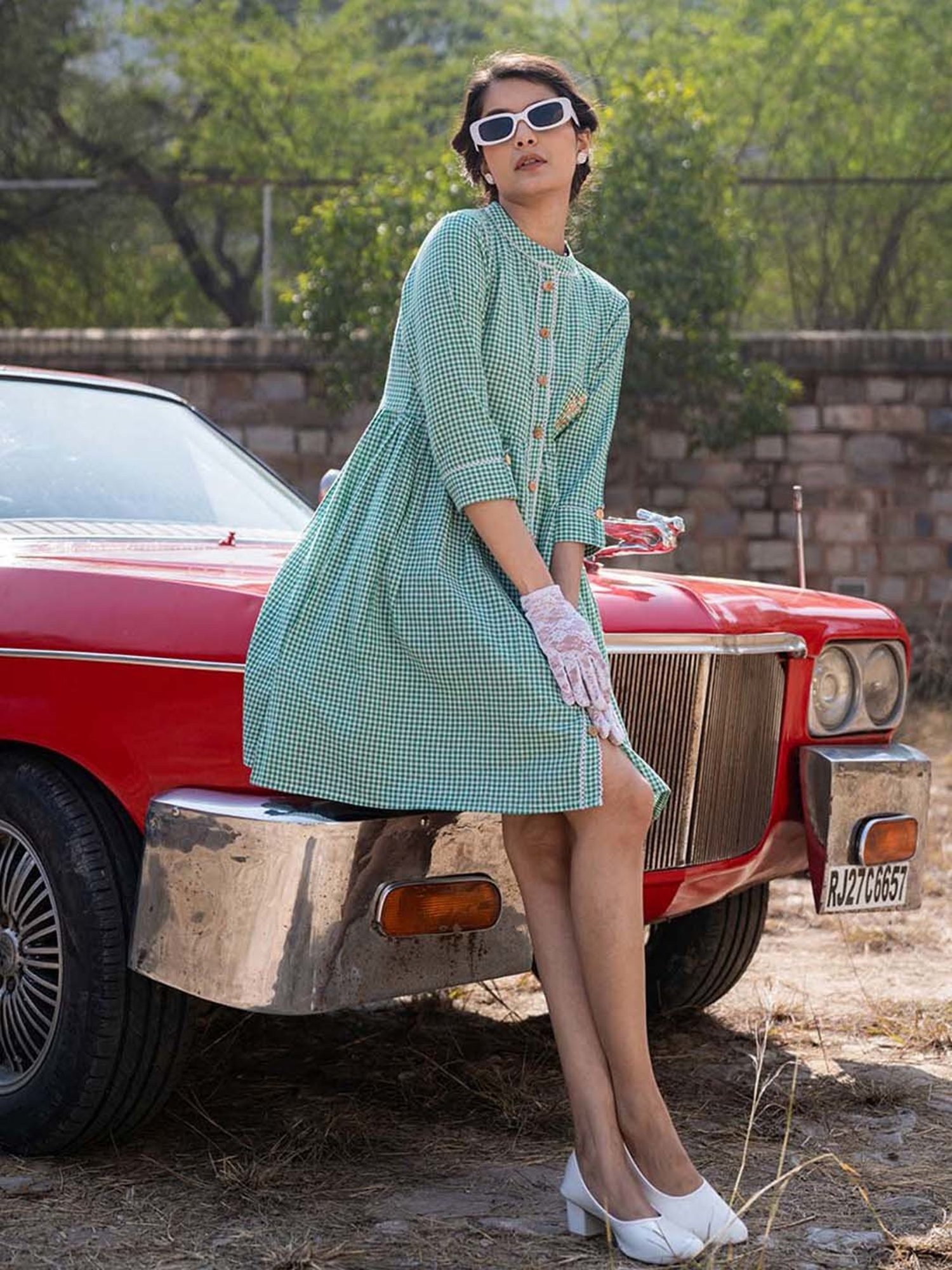 Yufta Green Embroidered Ethnic Dresses