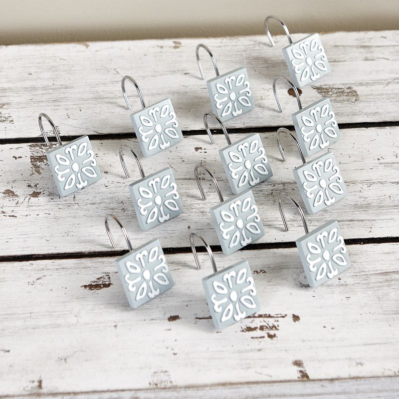 Lakeside Madeleine Shower Hooks - Decorative Curtain Rings with Vintage Look - Set of 12