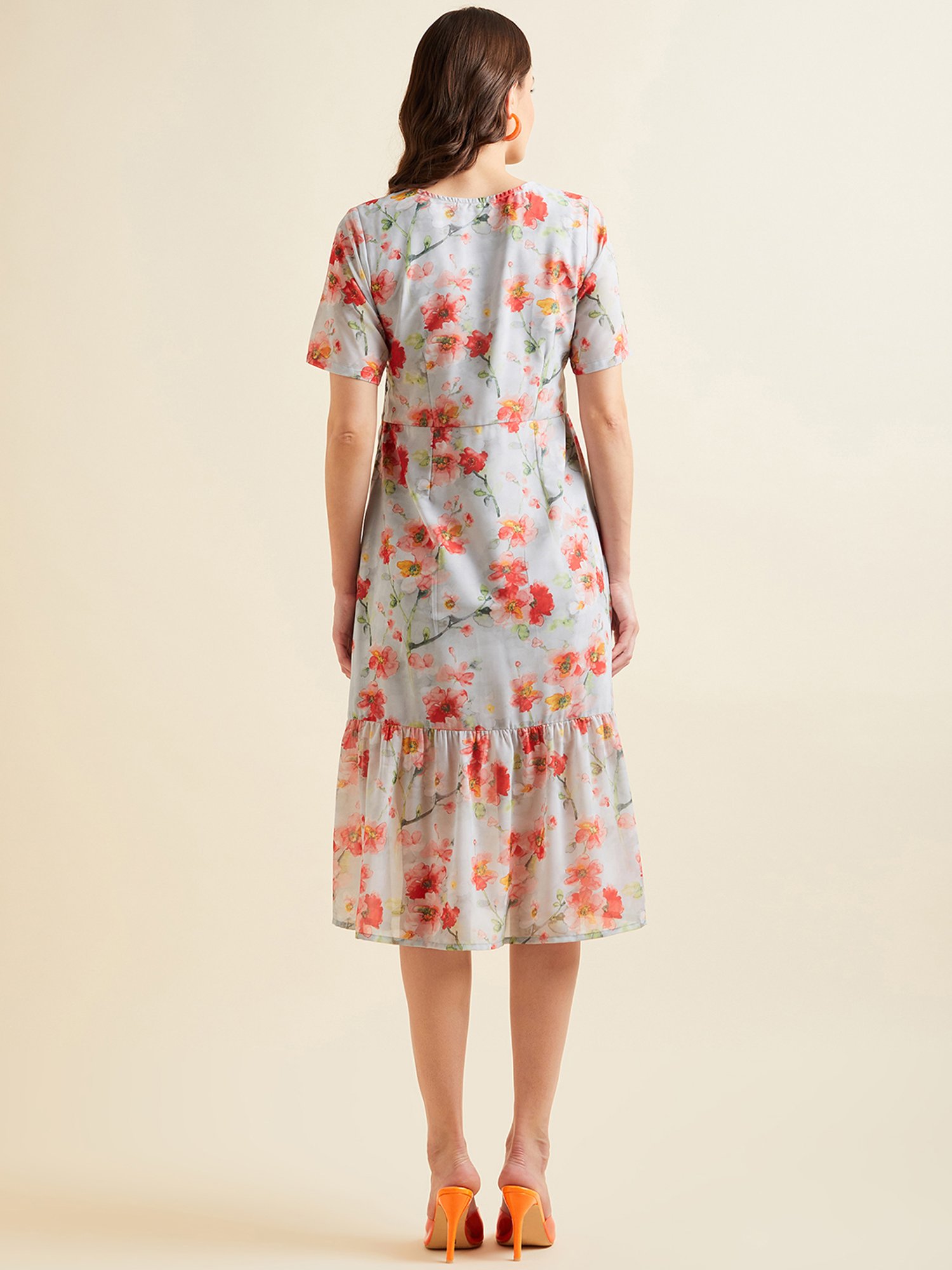 PANIT Grey Floral Print Ethnic Dress