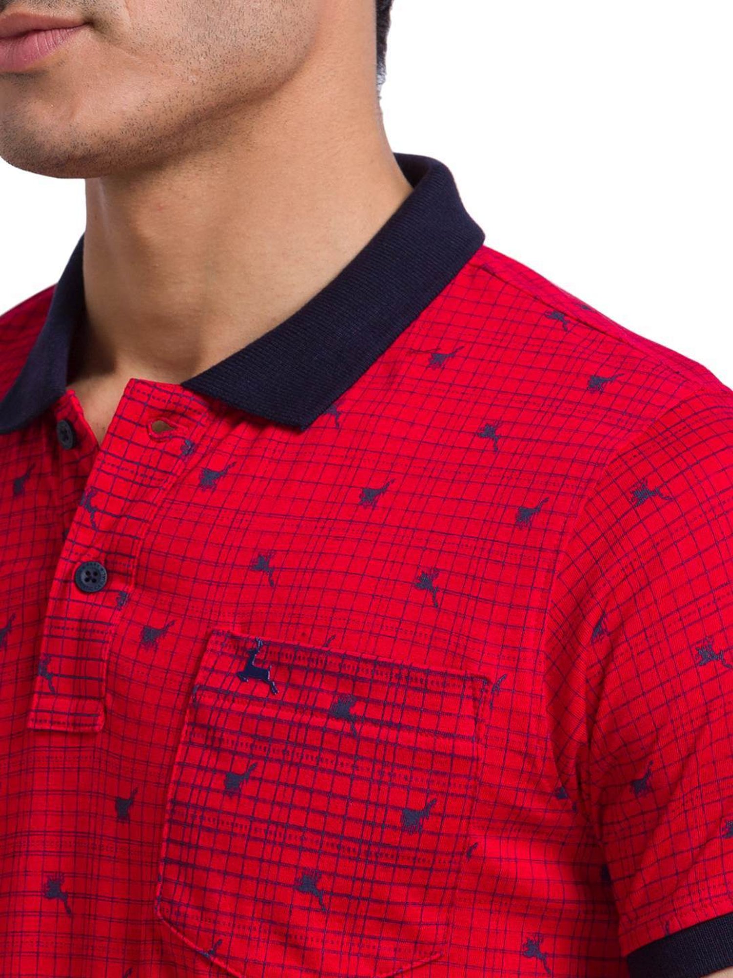 Parx Red Pure Cotton Regular Fit Printed Polo T-Shirt