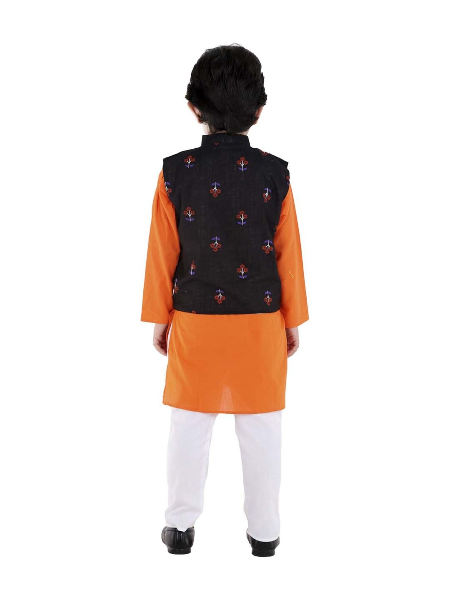 Ahhaaaa Kids Blue & Orange Cotton Floral Print Kurta Set