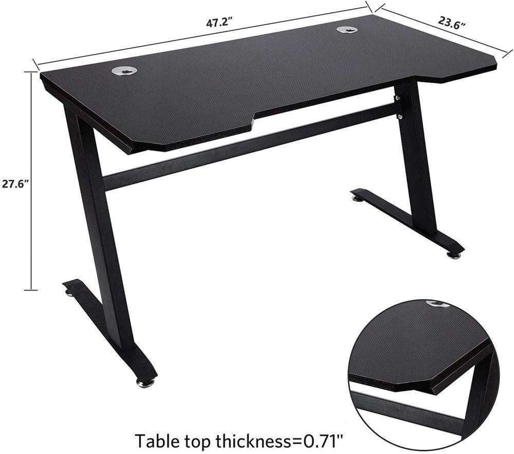 Onewell Gaming Table 47.2" W x 23.6" D Home Office Computer PC Desk Gaming Table Curve Design for Men Boyfriend Female Gift, Black Gamer Workstation, with 2 Cable Management Holes XH