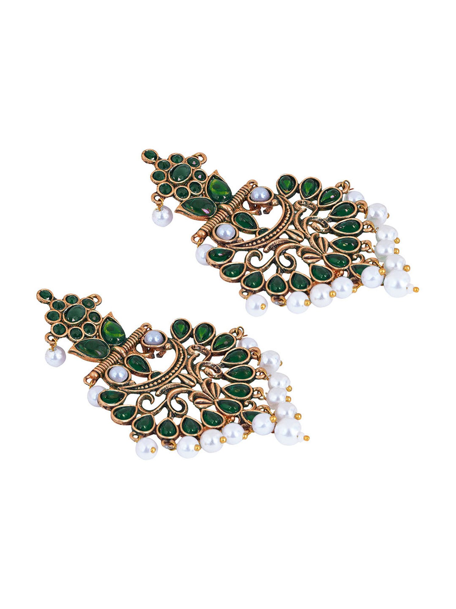 Teejh Rutuja Dark Green Golden Dangler Earrings