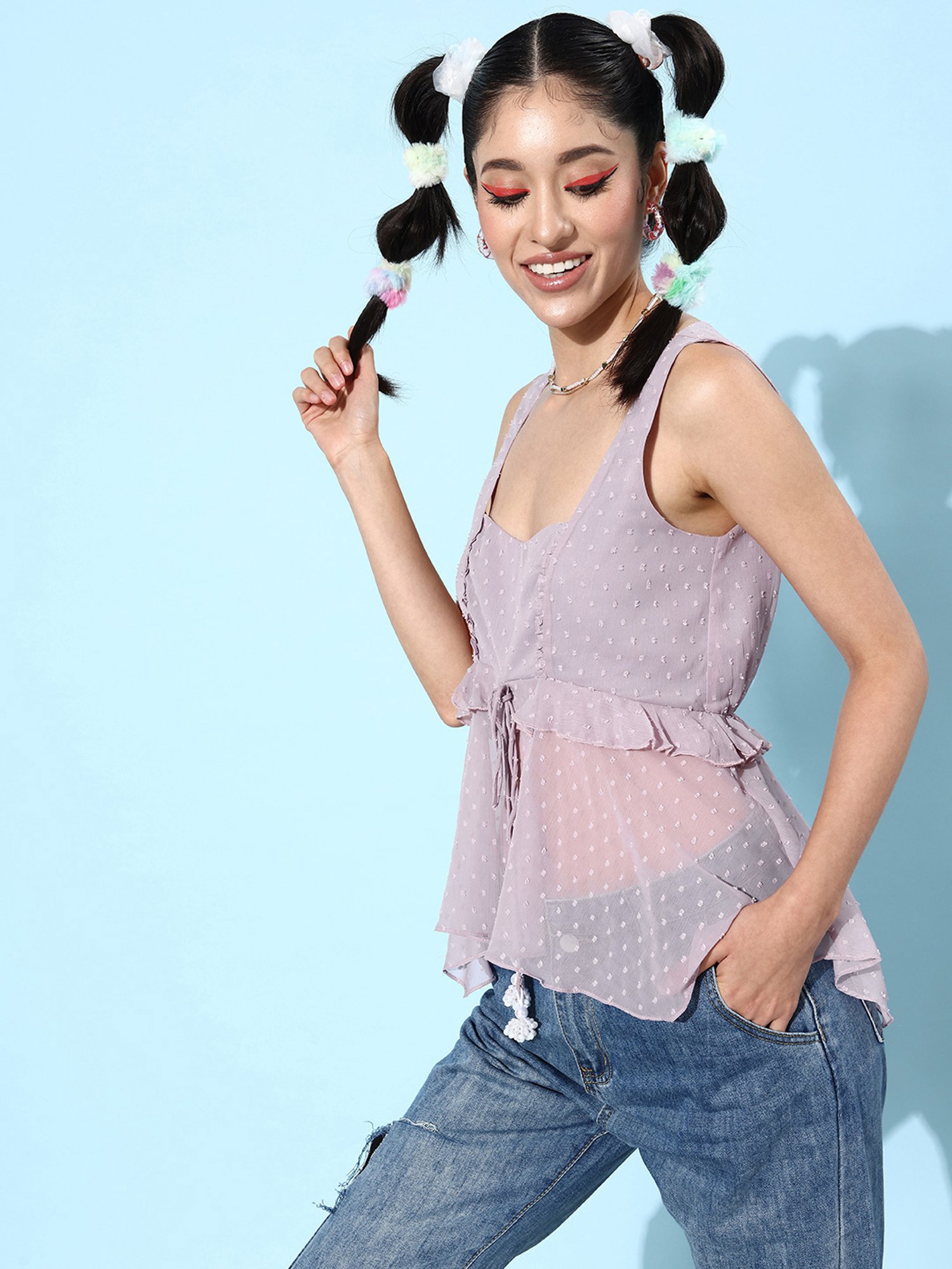 QUIERO Lilac Self Design Top