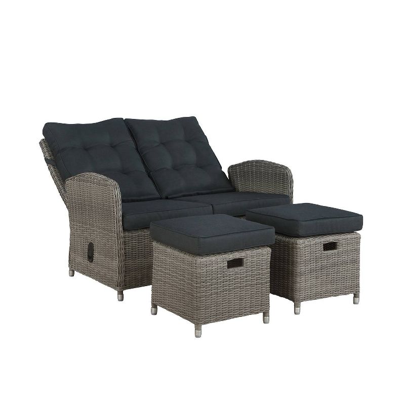 Monaco 3pc Set with 2 Seat Reclining Bench & 2 Ottomans - Gray - Alaterre Furniture