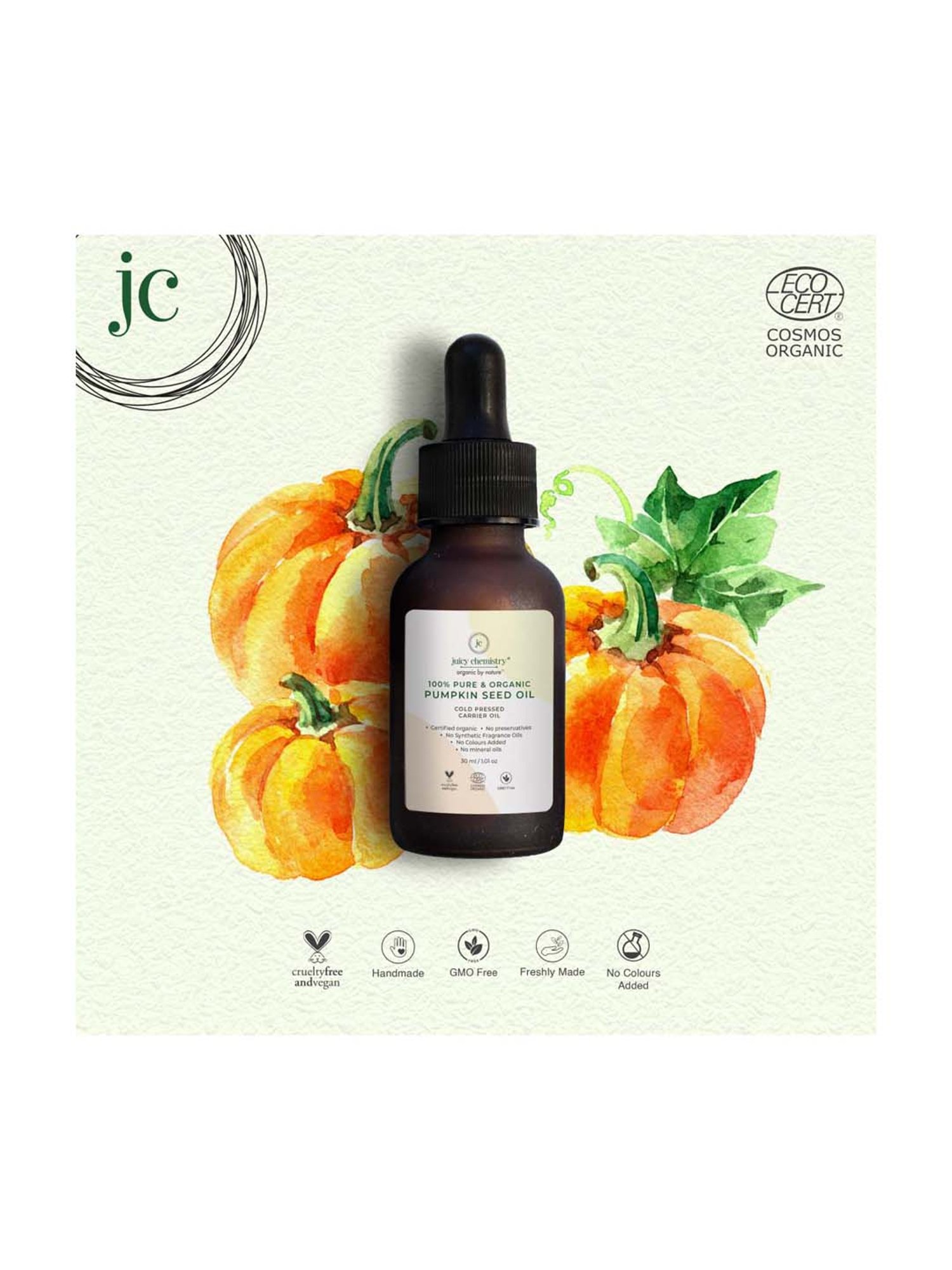Juicy Chemistry Pumpkin Seed Cold Pressed Carrier Oil - 30 ml