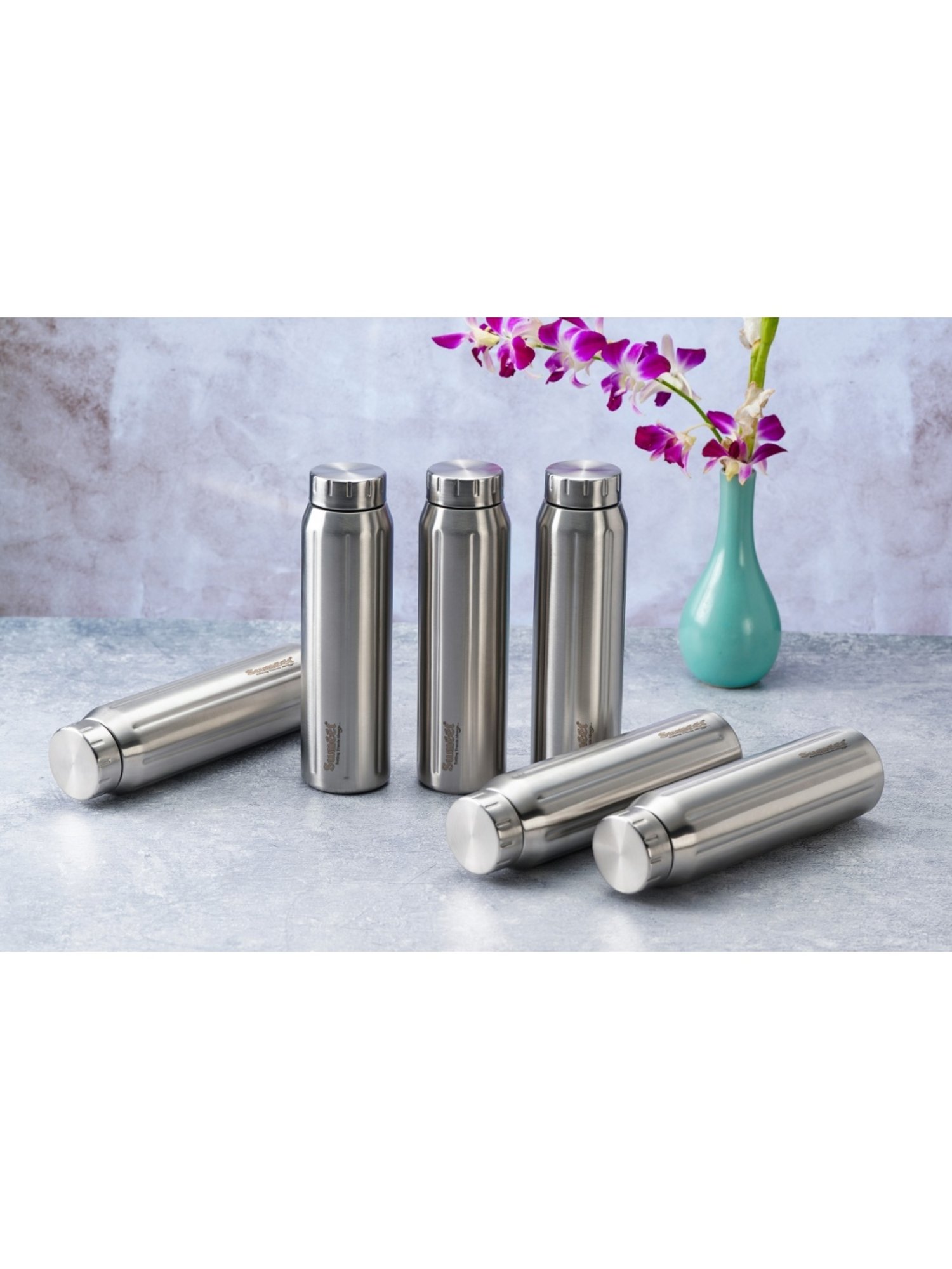 Sumeet Spark-Aqua Stainless Steel Leak Proof  Water Bottle  |900ml |Pack of 6| Silver