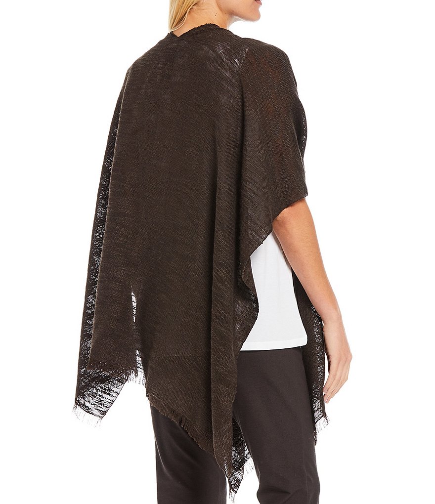 Eileen Fisher Open Neck 3/4 Sleeve Handwoven Cotton & Alpaca Slub Poncho