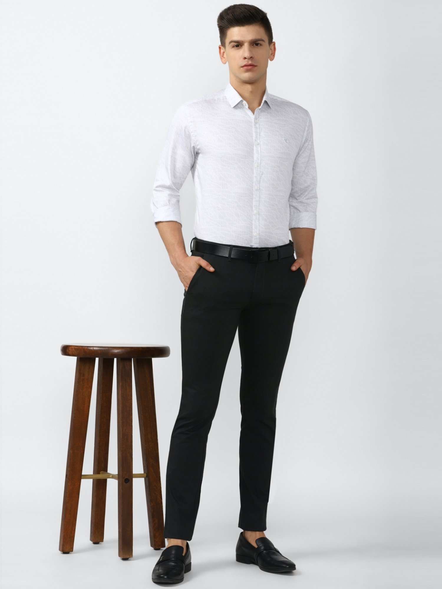 V Dot White Slim Fit Printed Shirt