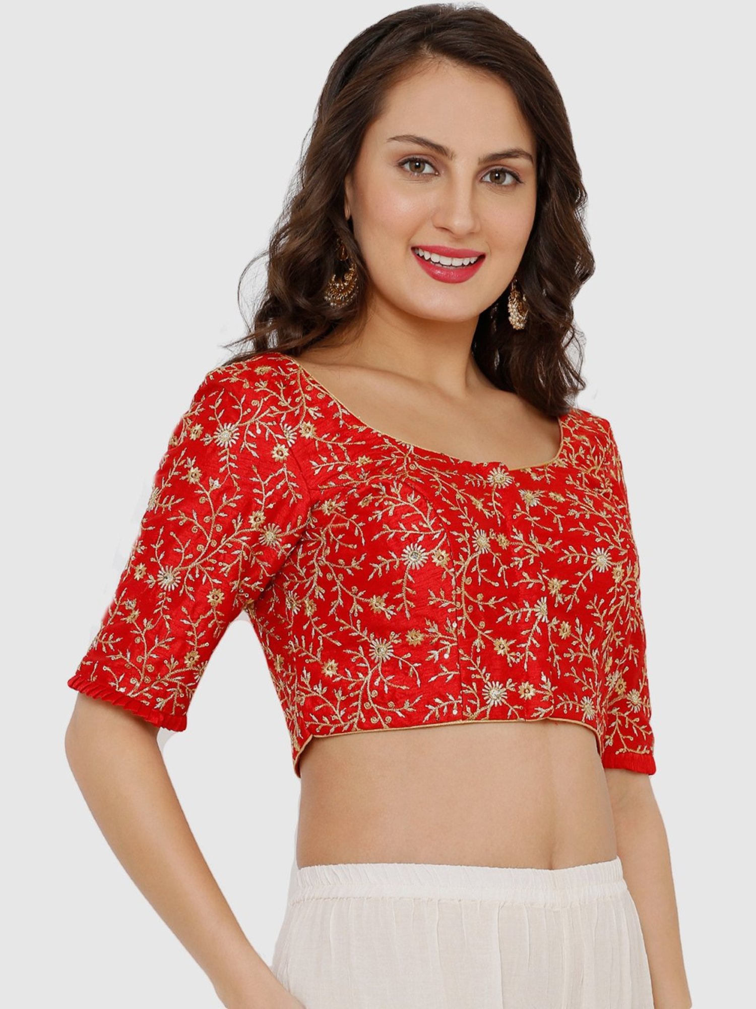Salwar Studio Red Embroidered Readymade Blouse