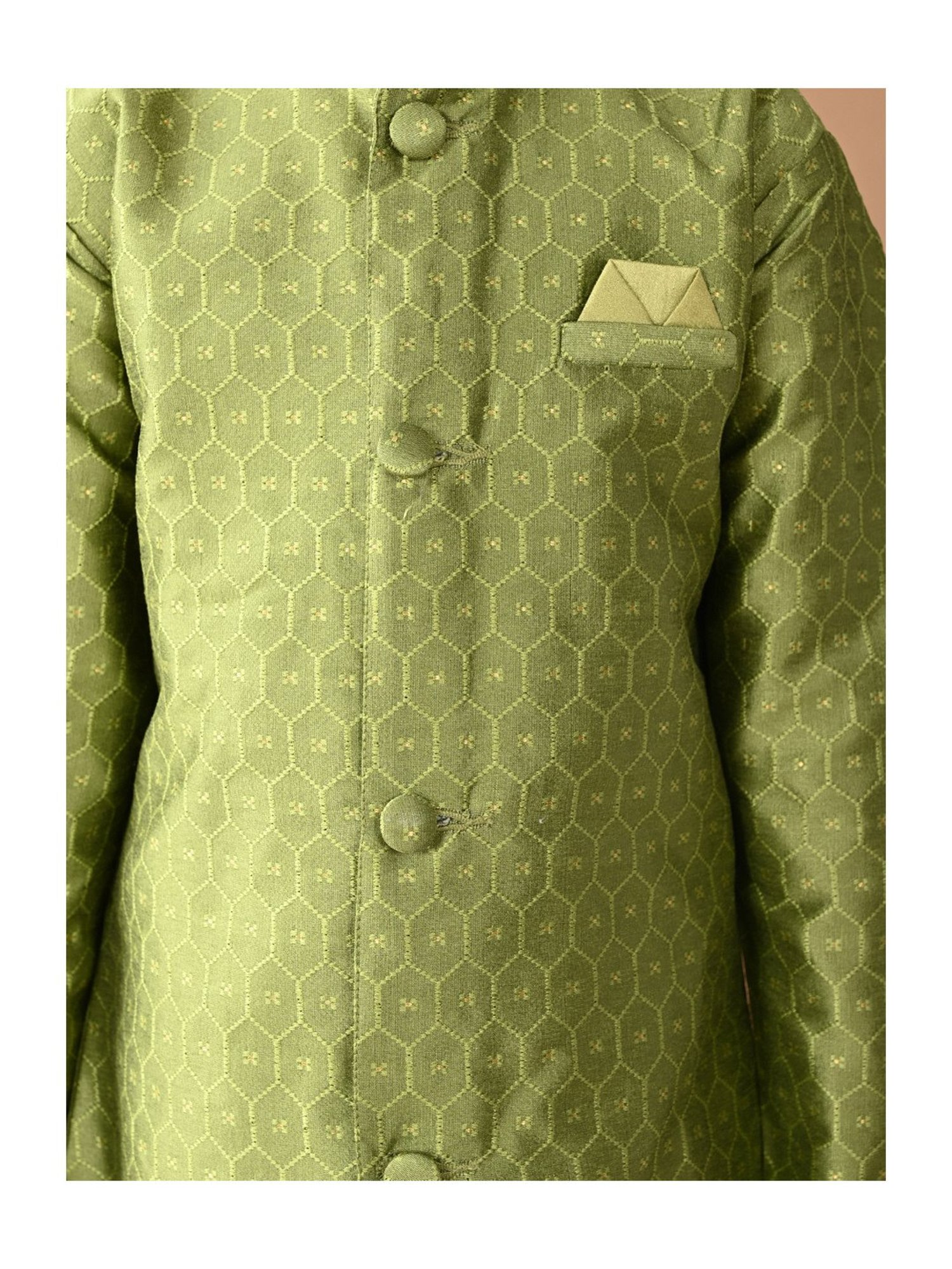 LilPicks Kids Green Embroidered Full Sleeves Kurta With Pyjamas