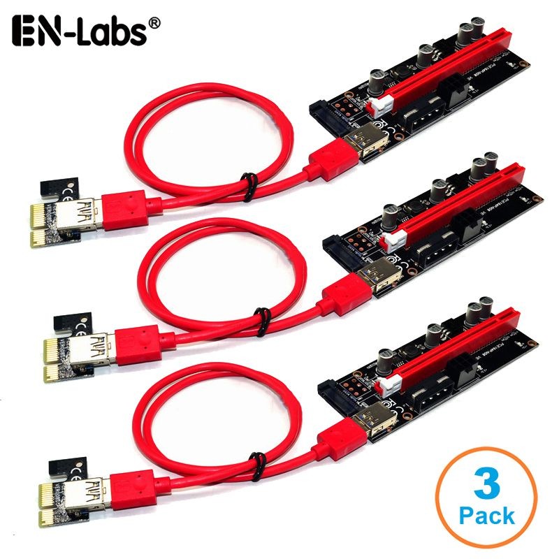 PCIe Riser Cable 1X to 16X Graphics Extension for GPU Mining Powered Riser Adapter Card, 60cm USB 3.0 Cable,PCI Express X1 to X16 GPU Mining Card, SATA,6Pin and Molex 3 Power Options-6pcs/Lot