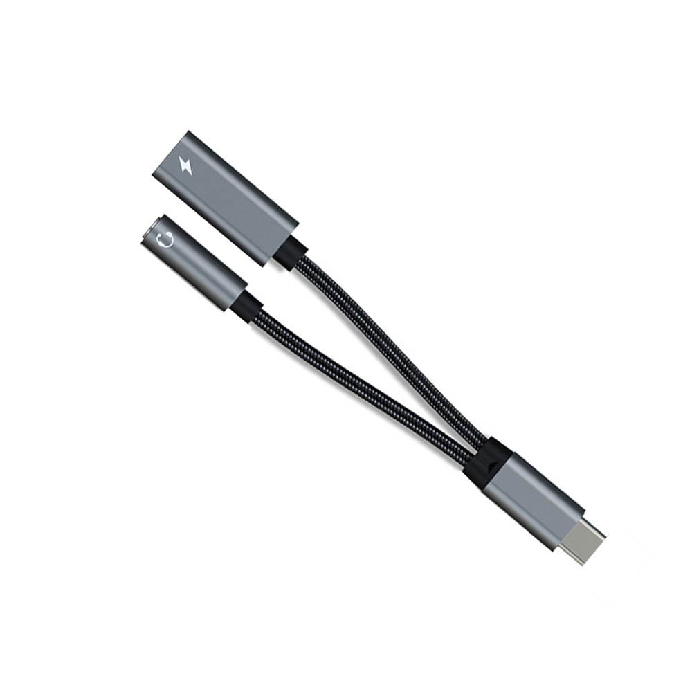 Kinmax 2 in1 Type-C to Type-C 3.5mm AUX Adapter HIFI Headphone Adapter Cable PD 60W Fast Charging TA2B-R-Black