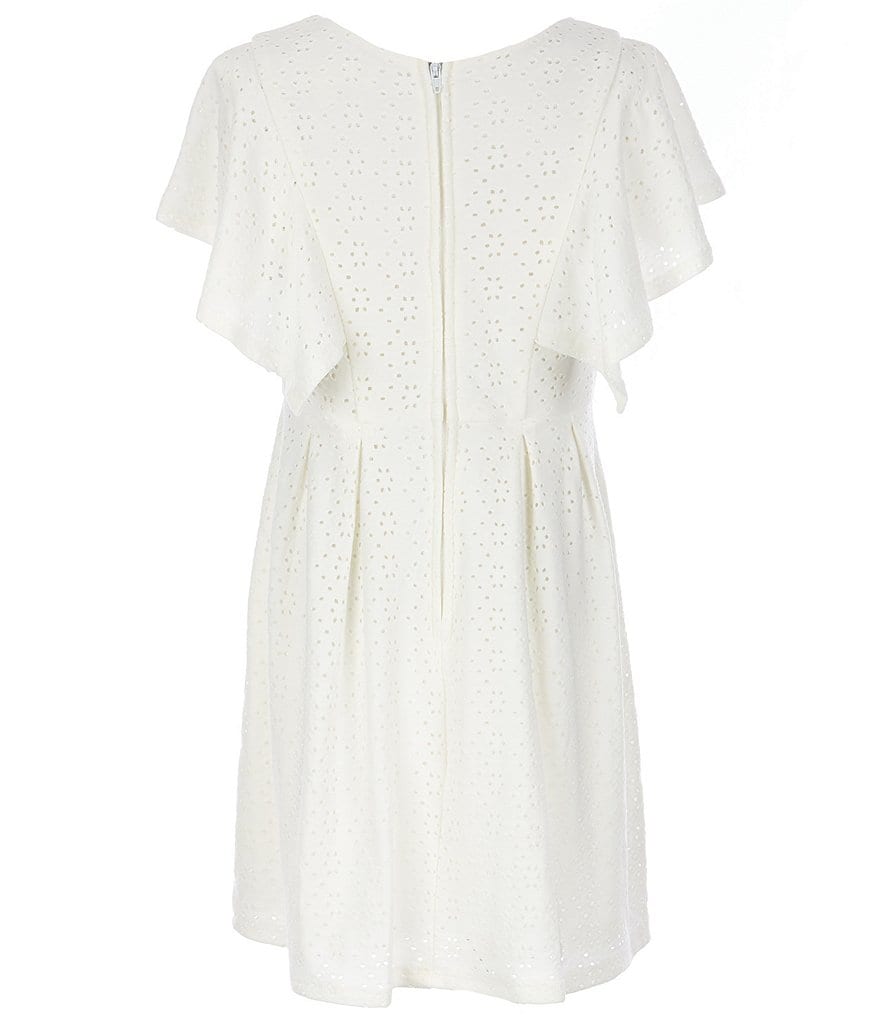 Poppies and Roses Big Girls 7-16 Flutter-Sleeve Eyelet Fit-And-Flare Dress