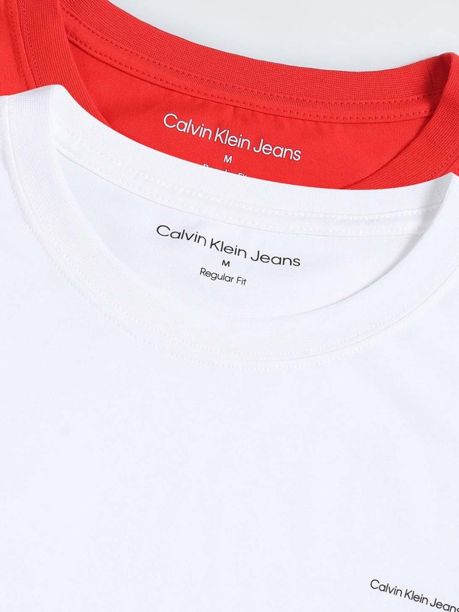 Calvin Klein Jeans Fiery Red & Bright White Regular Fit T-Shirt - Pack of 2