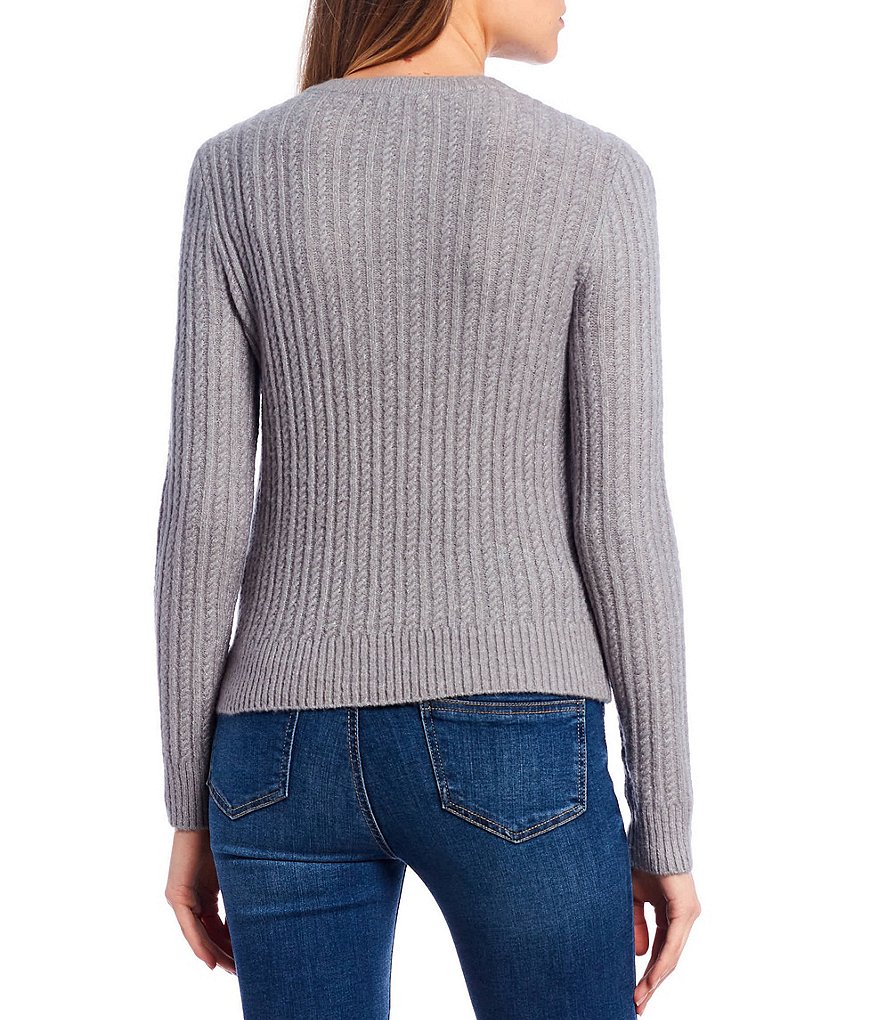 Copper Key Shoulder Button Detail Cable Knit Sweater