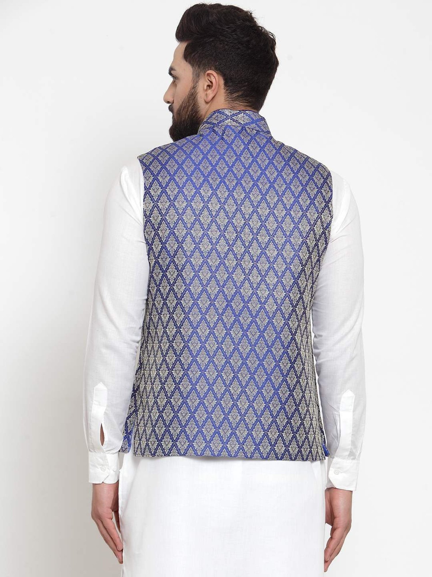 Treemoda Royal Blue Regular Fit Self Pattern Nehru Jacket