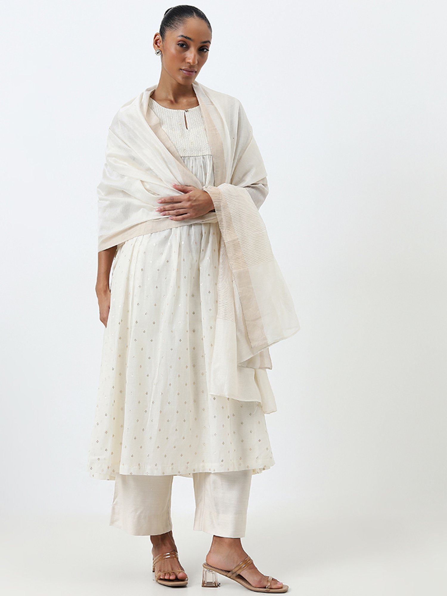 Zuba by Westside Off-White Embellished Fit and Flare Kurta with Inner