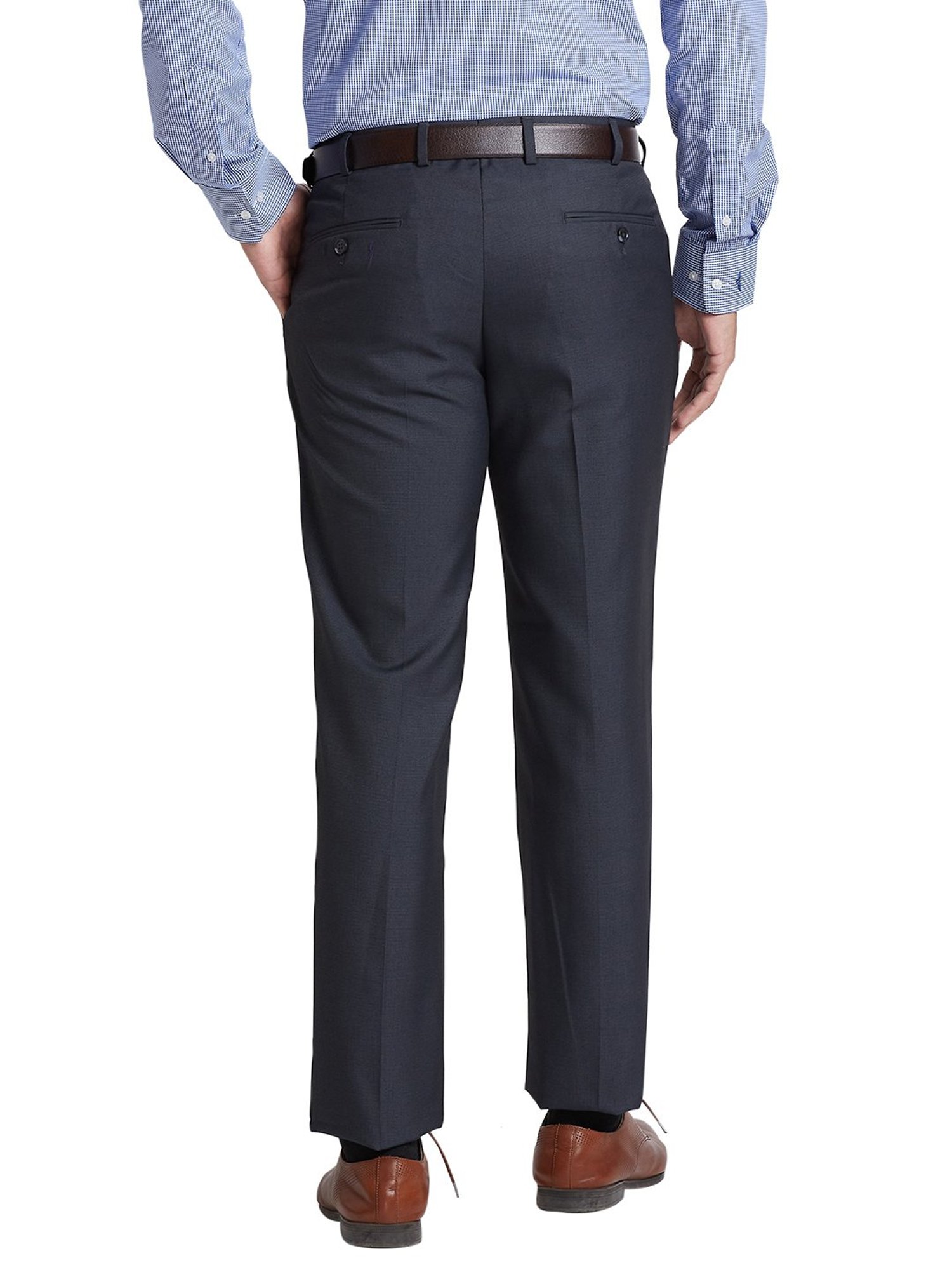 Park Avenue Dark Grey Regular Fit Self Design Flat Front Trousers