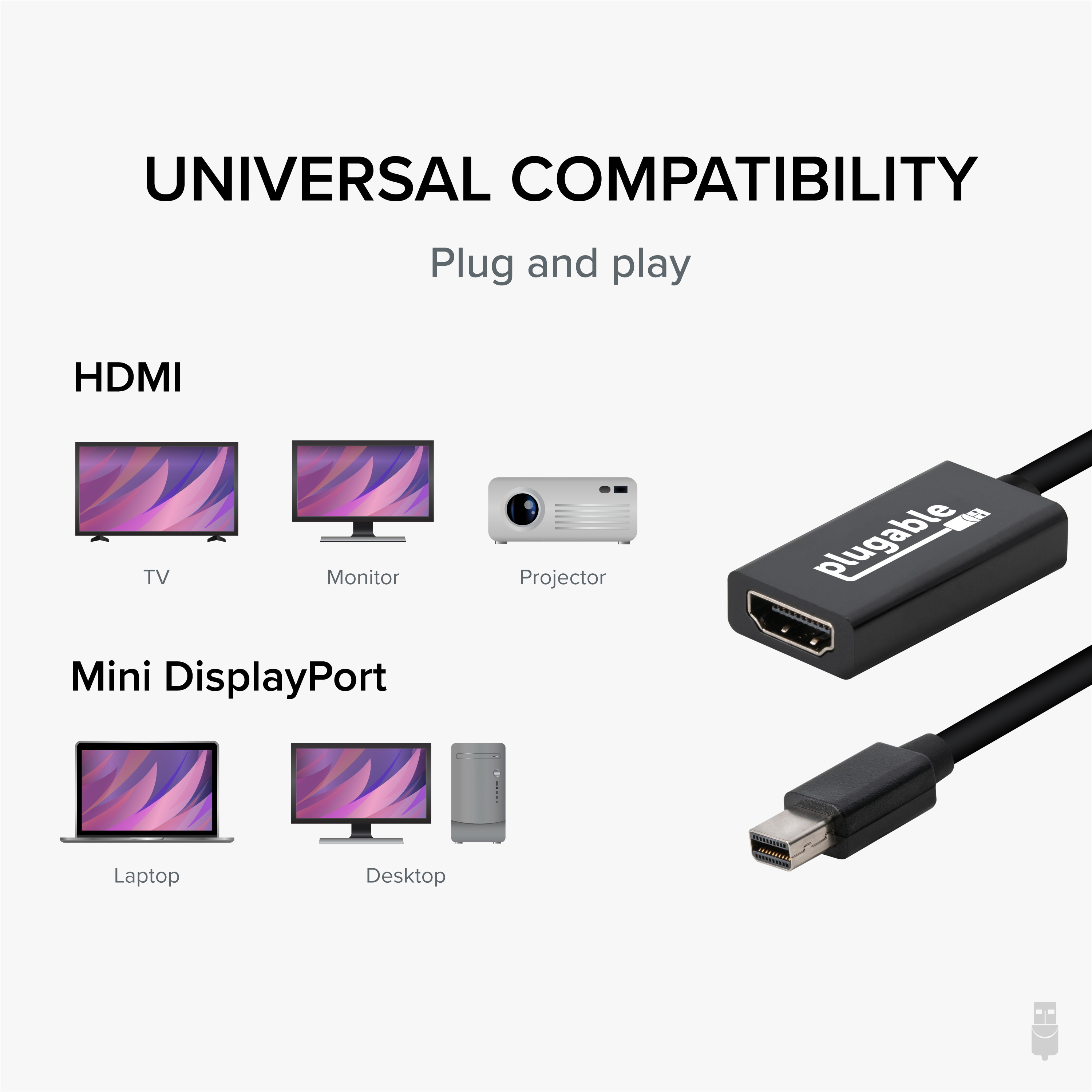 Plugable Active Mini DisplayPort (Thunderbolt 2) to HDMI 2.0 Adapter (Supports Mac, Windows, Linux and Displays up to 4k UHD 3840x2160@60Hz)