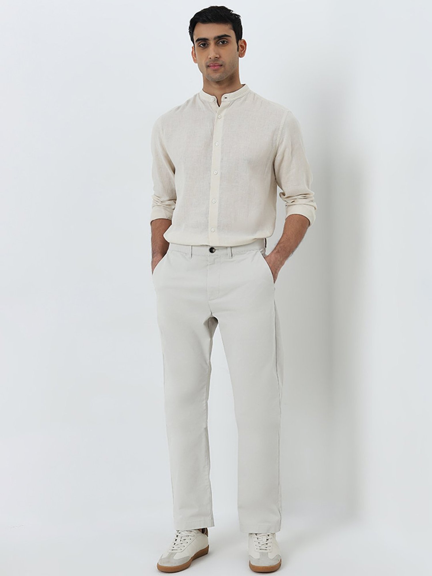 Ascot by Westside Off-White Relaxed-Fit Mid-Rise Cotton Blend Chinos